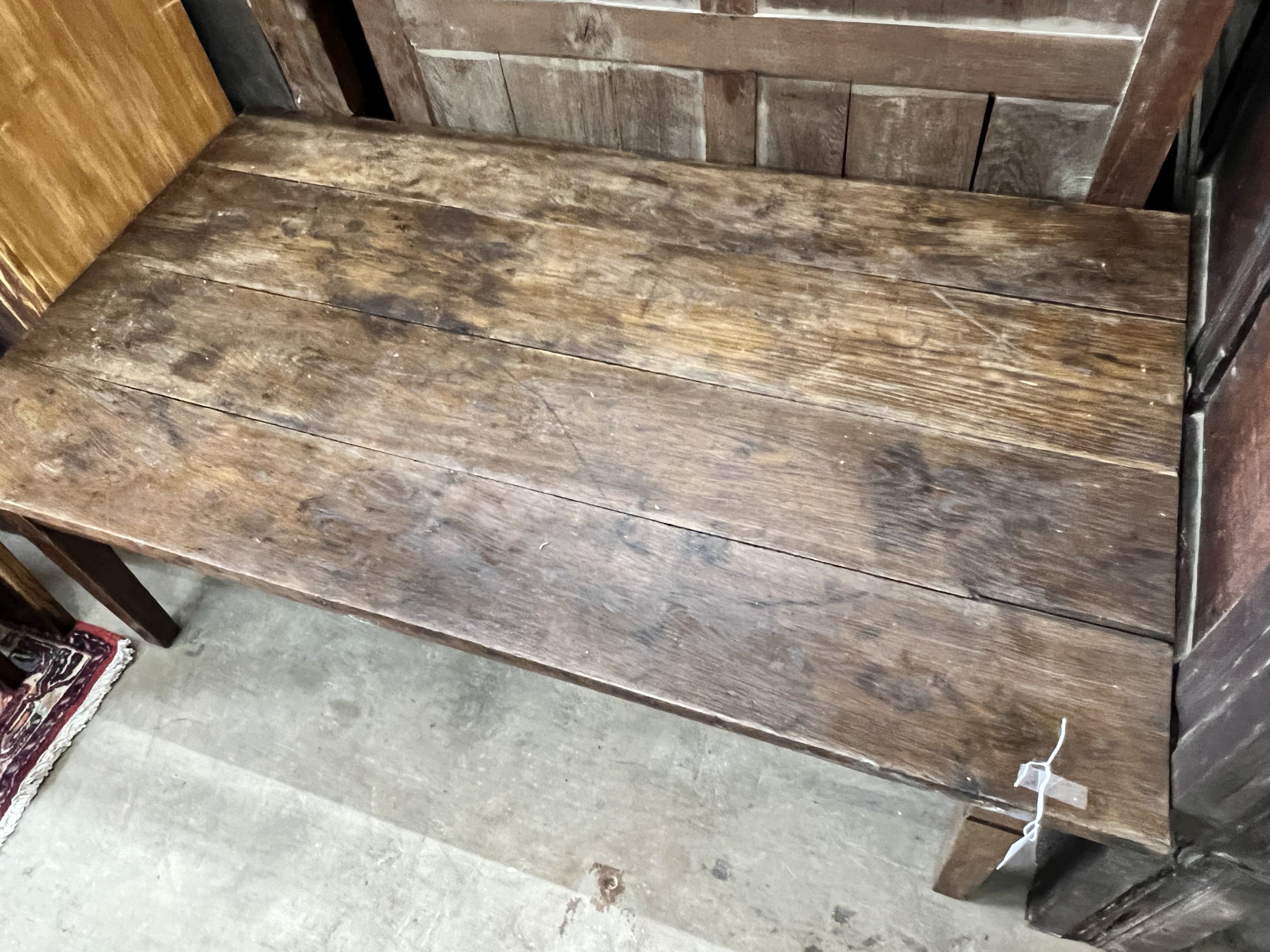 A 19th century French rectangular oak coffee table, length 134cm, depth 76cm, height 48cm (cut down dining table)